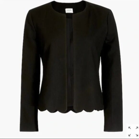 J. Crew Jackets & Blazers - J. Crew | Black Linen Blend Open Front Scalloped Hem Blazer Size Medium